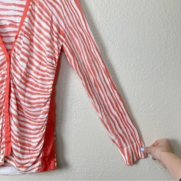 Lafayette 148 New York Linen Blend Zebra Print Striped Button Front Cardigan - Picture 5 of 10